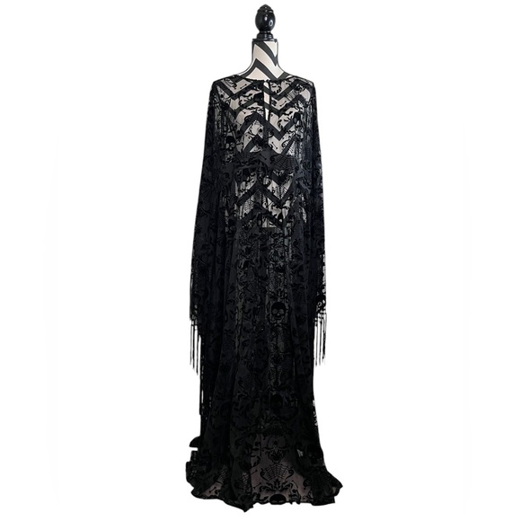 Unique Vintage Dresses & Skirts - NWT Unique Vintage Sz 2X Whimsigoth Skull Bat Burnout Fringe Sheer Caftan Dress